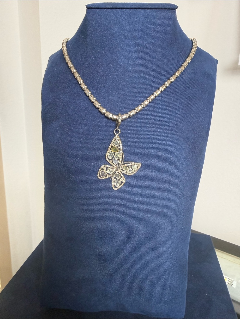 Shaved Natural Diamond Butterfly Pendant Necklace